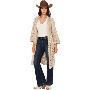 Shyanne Womens Solid Open Knit Duster Cardigan NWT Size M